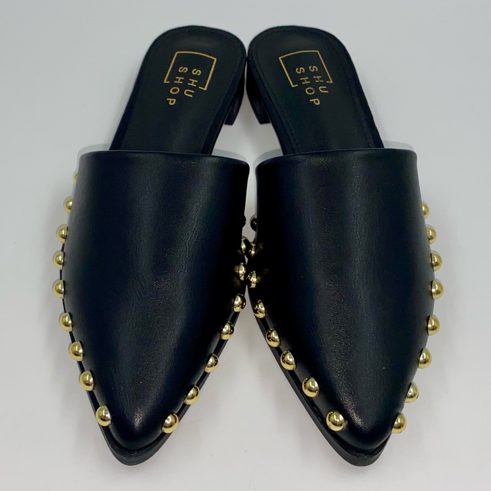 Shu Shop Trina Black Studded Slides Flats Shoes -Order 1/2 size up- pointy toes